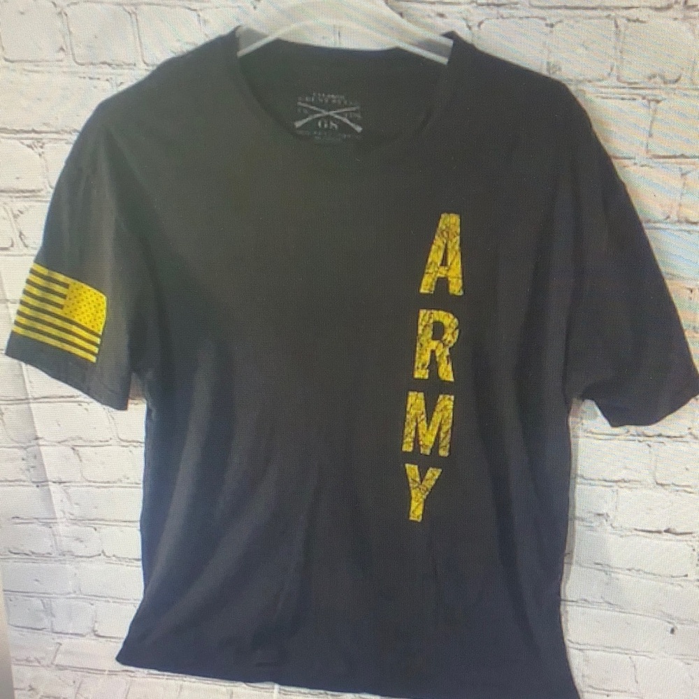 Black T-Shirt with Yellow 'ARMY' Vertical Print